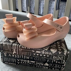 Mini Melissa Nude/Pink Bow Jelly Flats